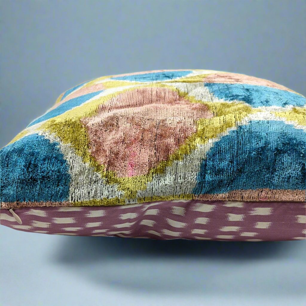 IKAT Silk Back Cushion Cover 50x50CM Pink Blue silk back