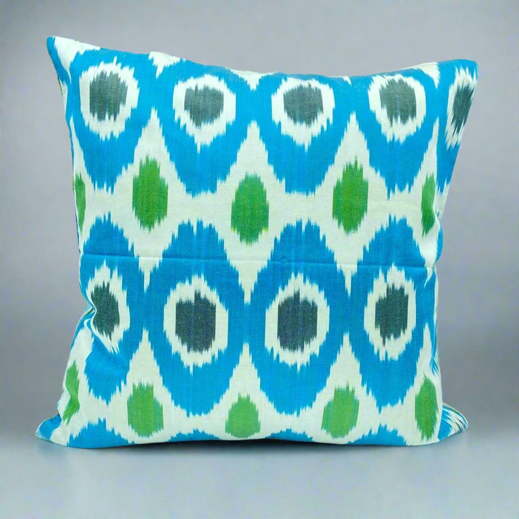 IKAT Silk Back Cushion Cover 50x50CM Green Blue Dots SILK