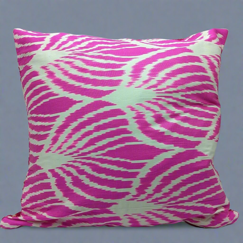 IKAT Silk Back Cushion Cover 50x50CM hot pink silk
