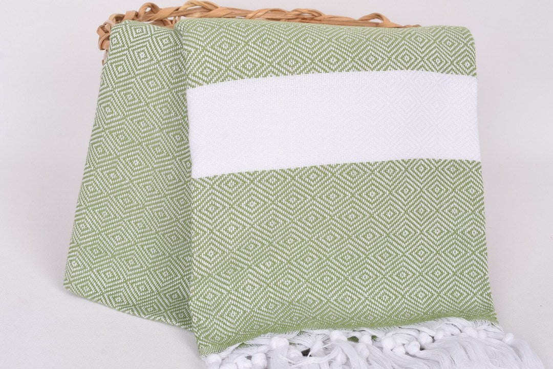 Green White Diamonds Bath Towel - 70" X 40" - LUMINA ELIGMA HOME