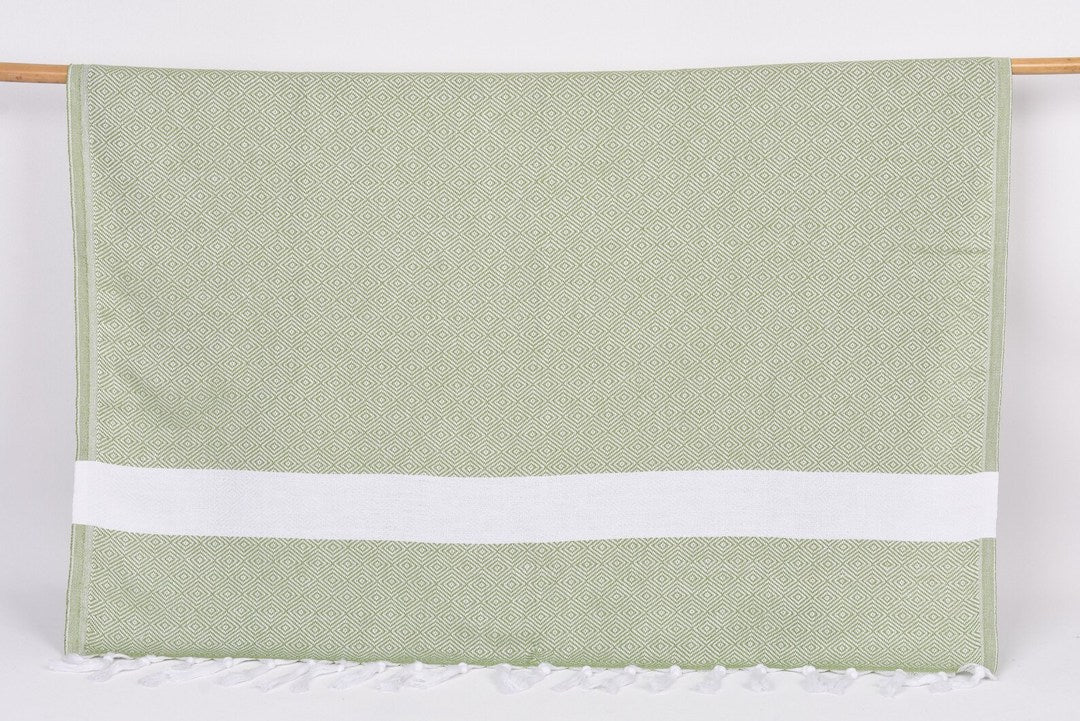 Green White Diamonds Bath Towel - 70" X 40" - LUMINA ELIGMA HOME
