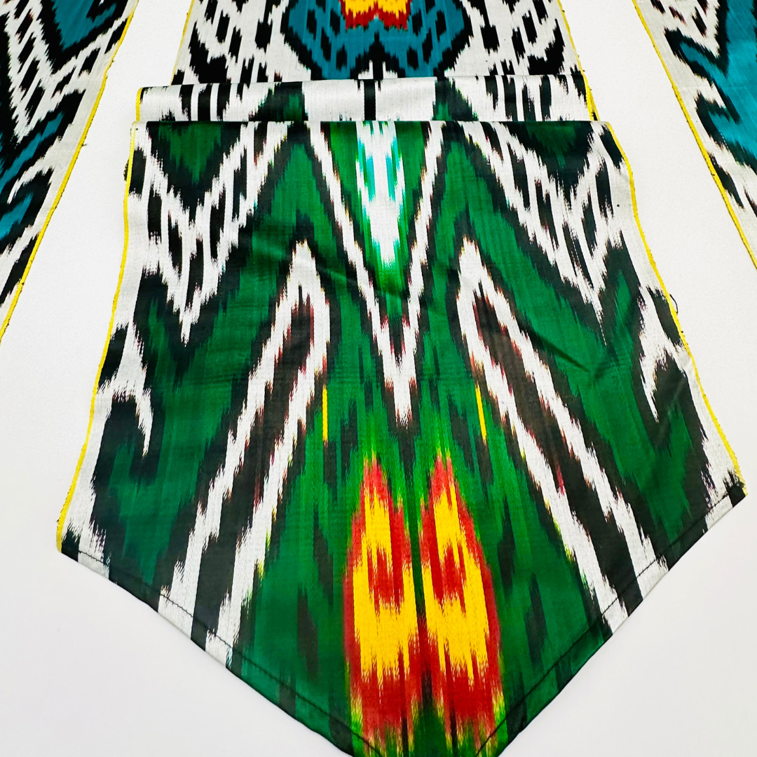 Silk Table Runner & Placemates - Teal Green IKAT - LUMINA ELIGMA HOME