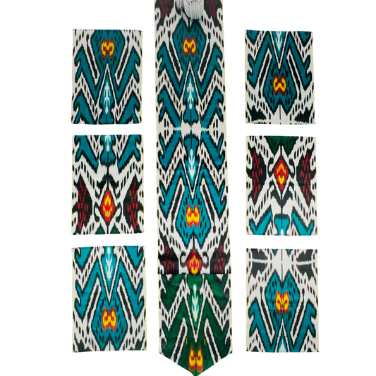 Silk Table Runner & Placemates - Teal Green IKAT - LUMINA ELIGMA HOME