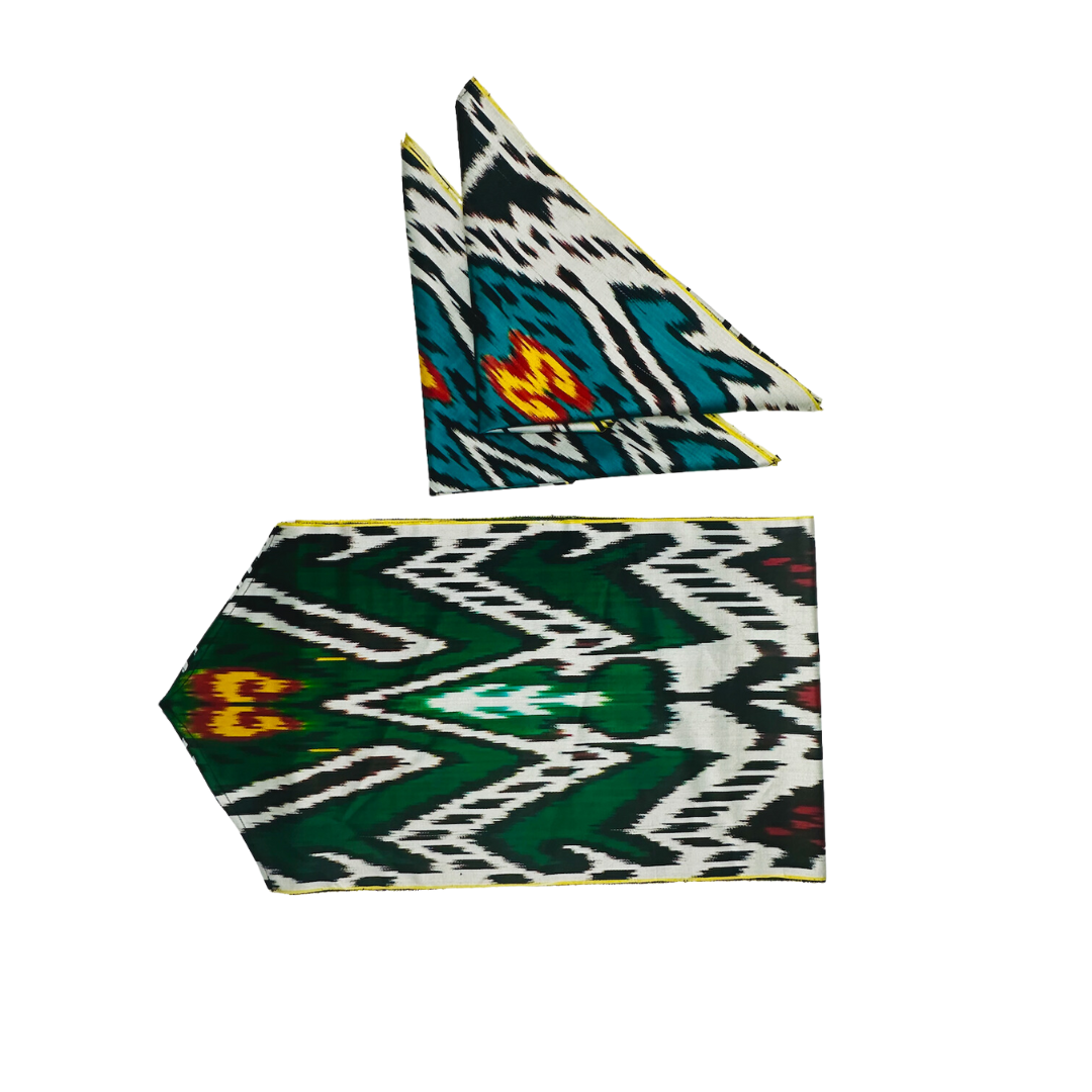 Silk Table Runner & Placemates - Teal Green IKAT - LUMINA ELIGMA HOME