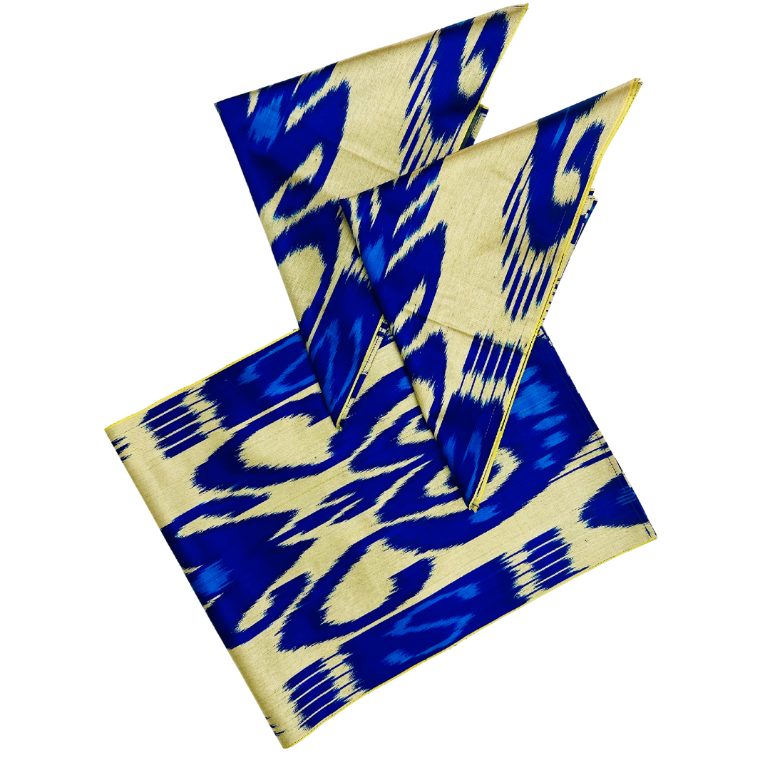Silk Table Runner & Placemates - Blue Cream IKAT - LUMINA ELIGMA HOME