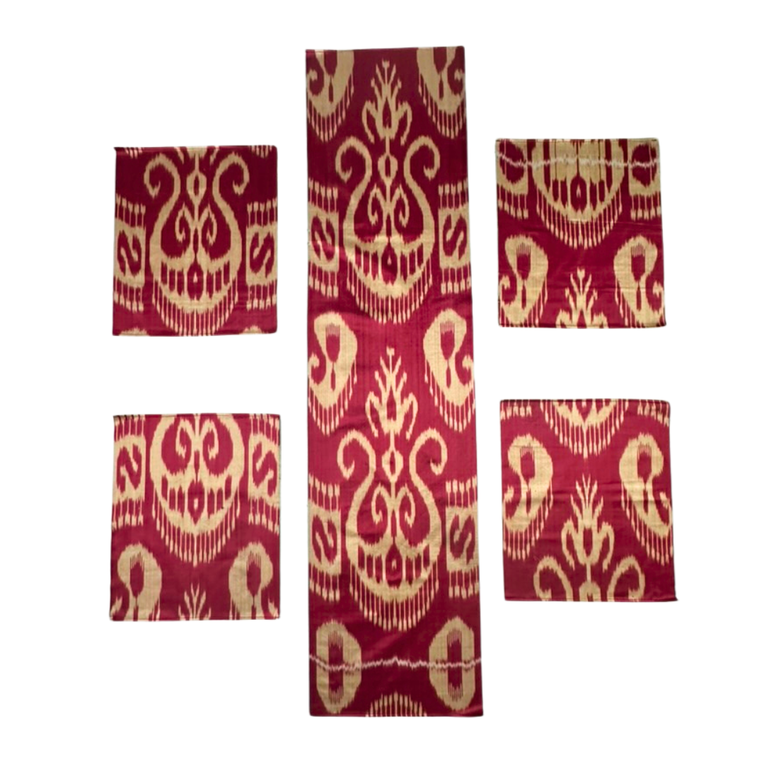 Silk Table Runner Rectangle & 4 Placemates - Magenta Cream - LUMINA ELIGMA HOME