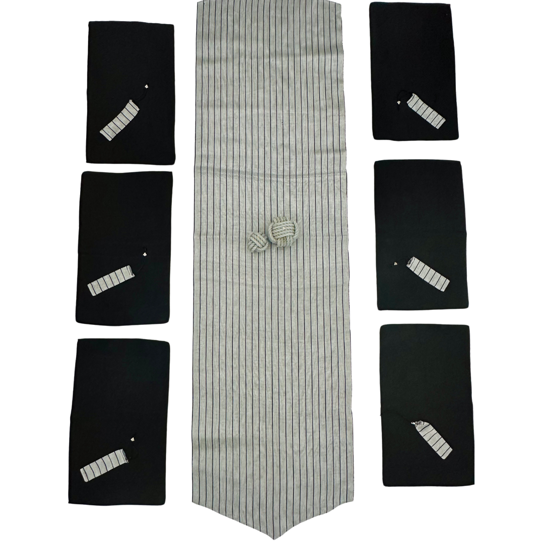 Kutnu Silk Table Runner & Placemates - Black Gray KUTNU - LUMINA ELIGMA HOME