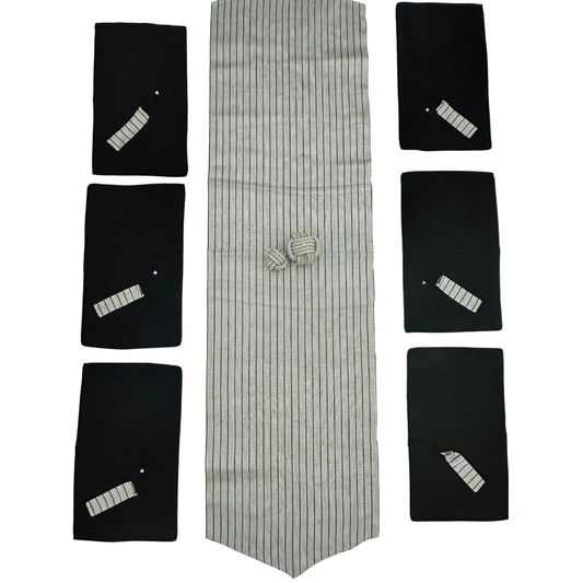Kutnu Silk Table Runner & Placemates - Black Gray KUTNU - LUMINA ELIGMA HOME