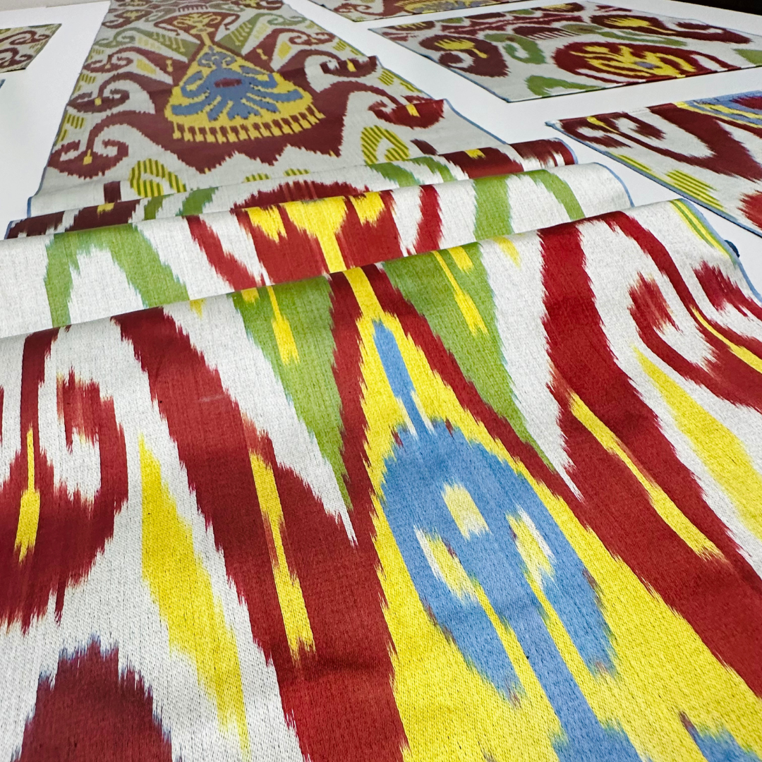 Silk Table Runner & Placemates - Red Green Yellow IKAT - LUMINA ELIGMA HOME