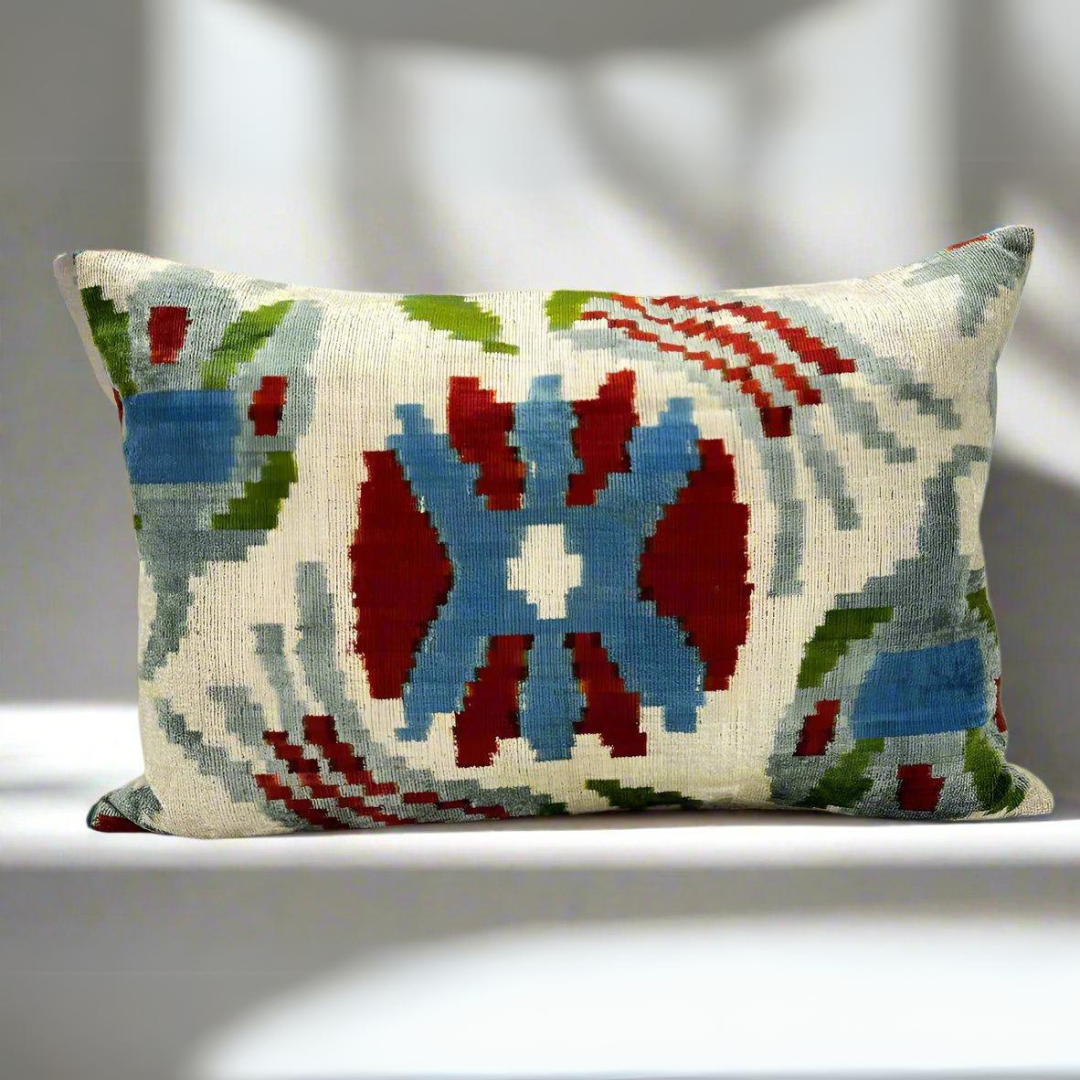 IKAT Silk Back Pillow Cover 60x40 CM - Center Flower - LUMINA ELIGMA HOME