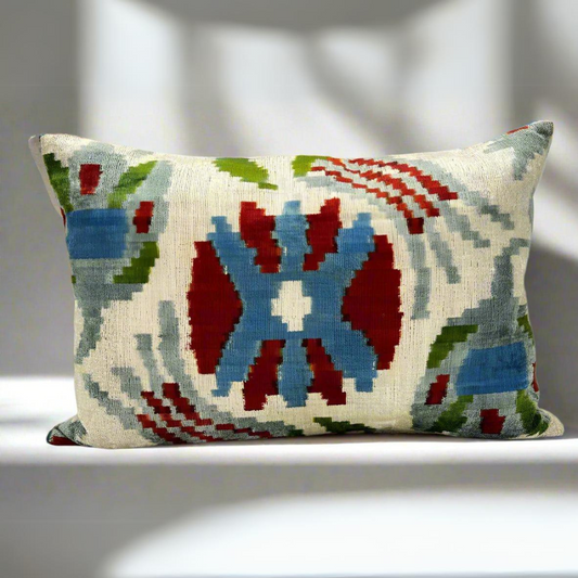 IKAT Silk Back Pillow Cover 60x40 CM - Center Flower - LUMINA ELIGMA HOME