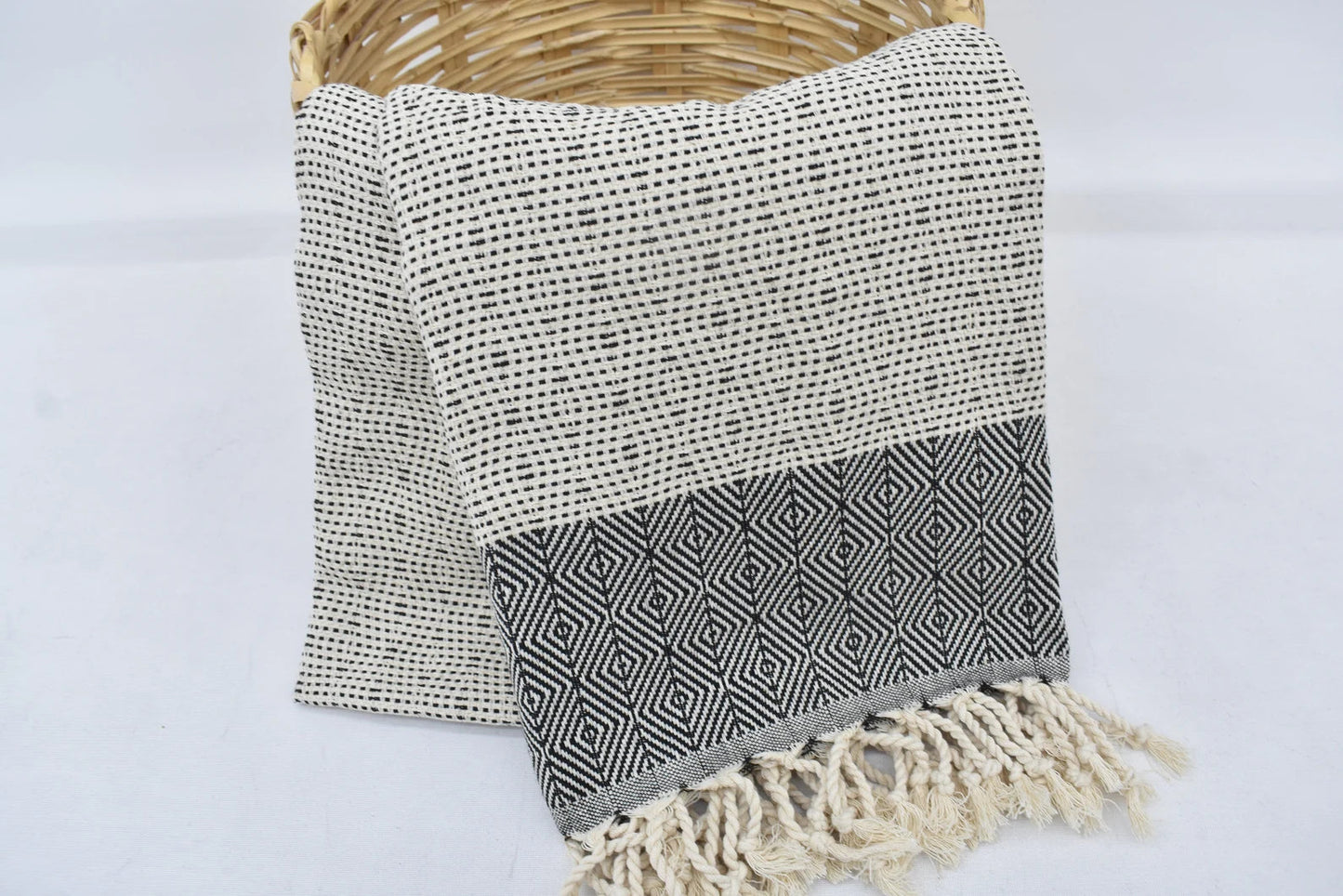 Black Diamonds Lines Handmade Towel Organic Turkish Cotton - 70" X 40"