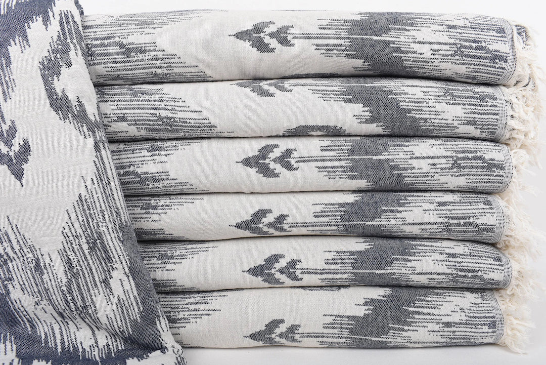 IKAT Blanket Organic Turkish Cotton Navy- 89"x75"