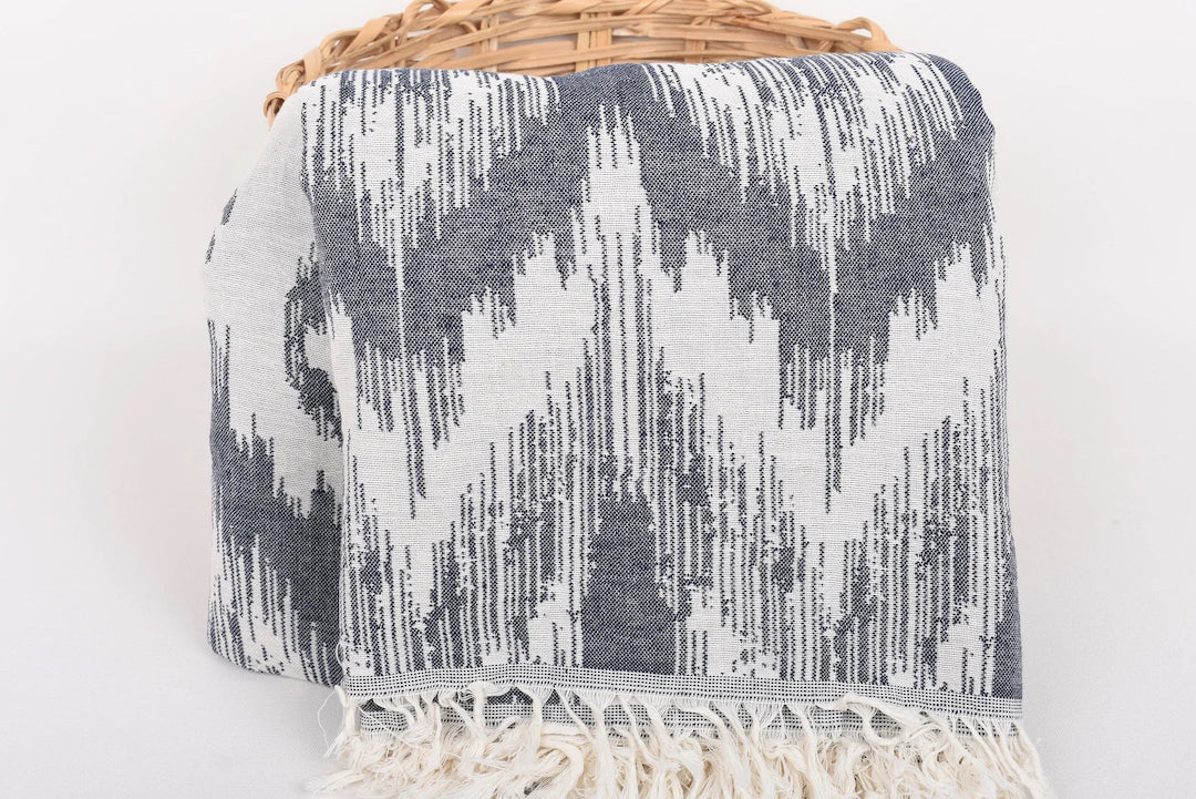 IKAT Blanket Organic Turkish Cotton Navy- 89"x75"
