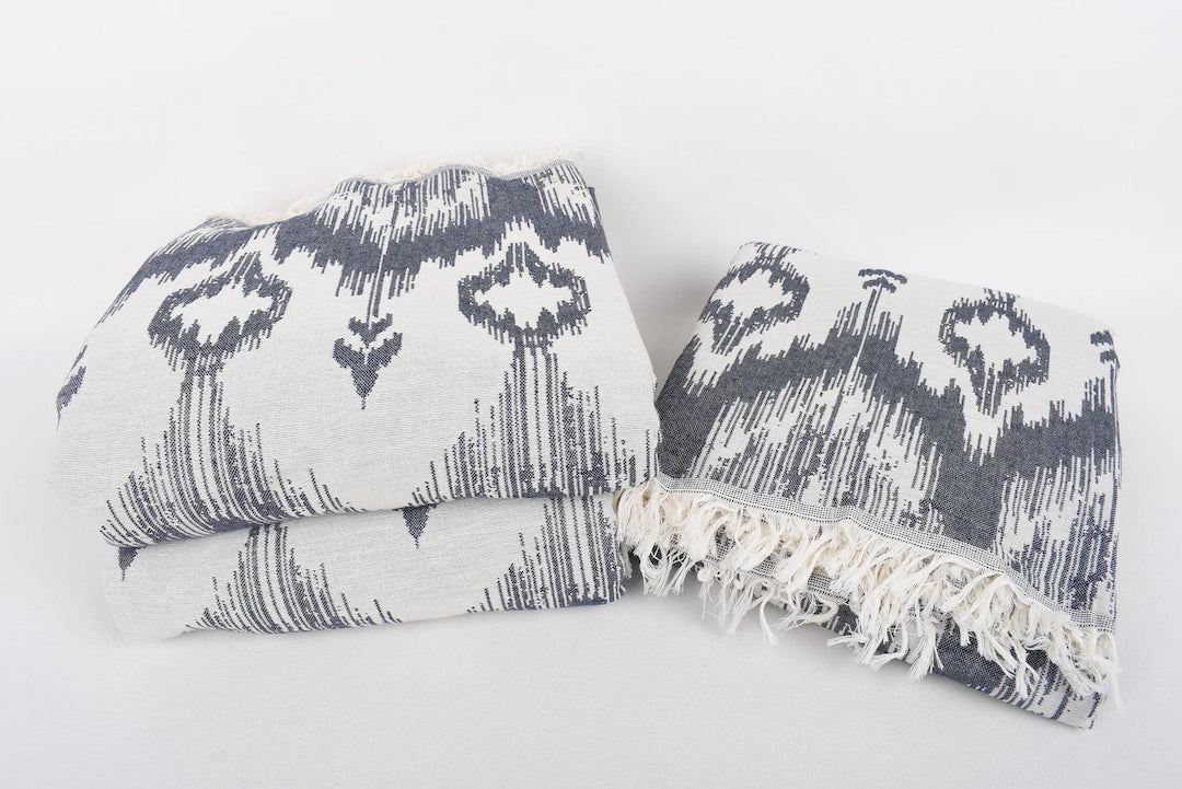 IKAT Blanket Organic Turkish Cotton Navy- 89"x75"