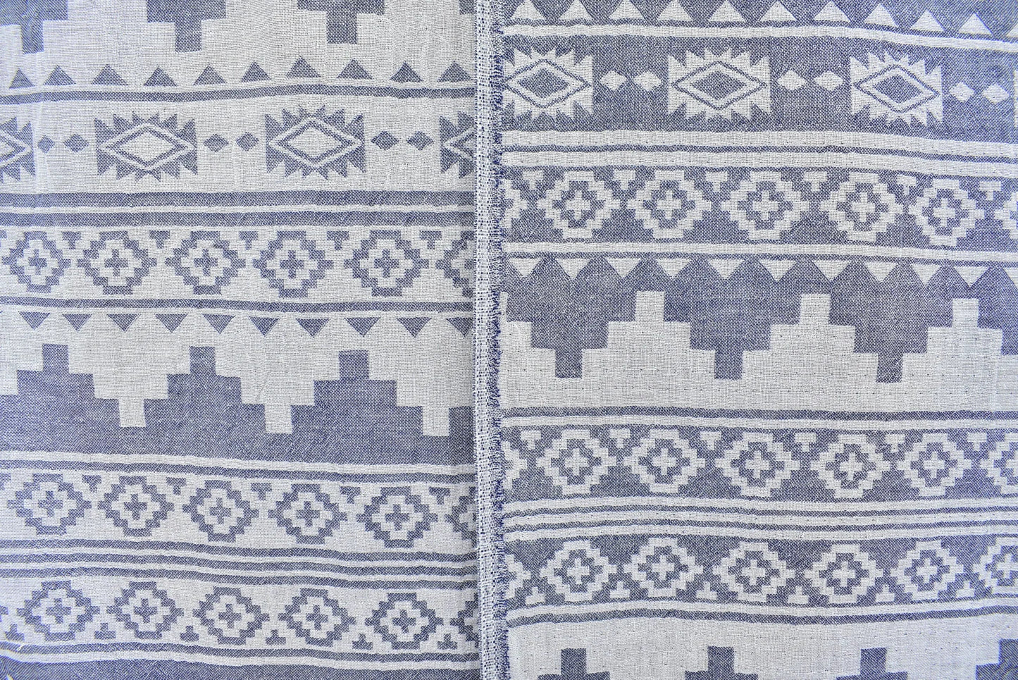 Kilim Blanket Organic Turkish Cotton Navy- 85" X 56"