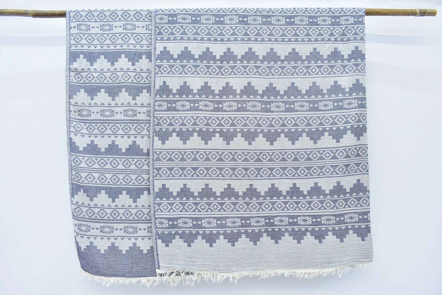 Kilim Blanket Organic Turkish Cotton Navy- 85" X 56"