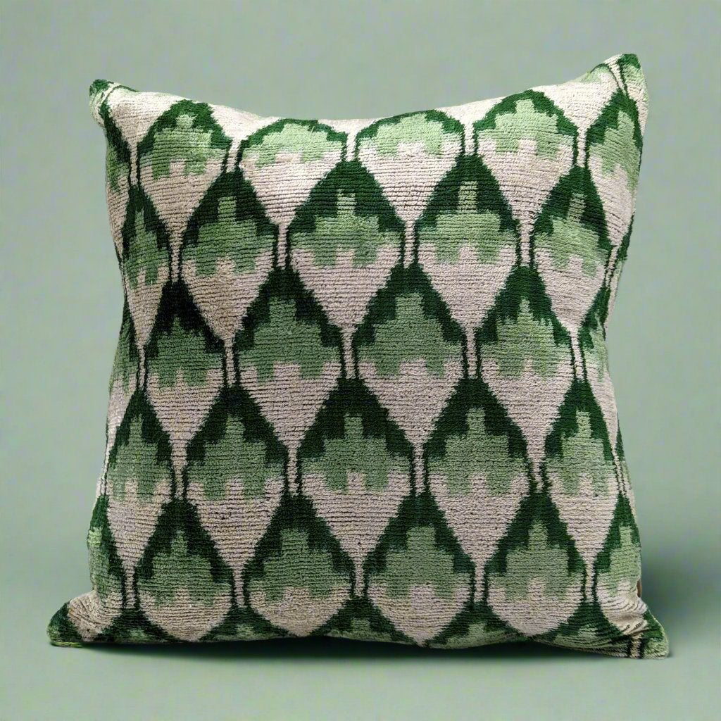 IKAT Cotton Back Cushion Cover 40x40 CM - Green Leaves