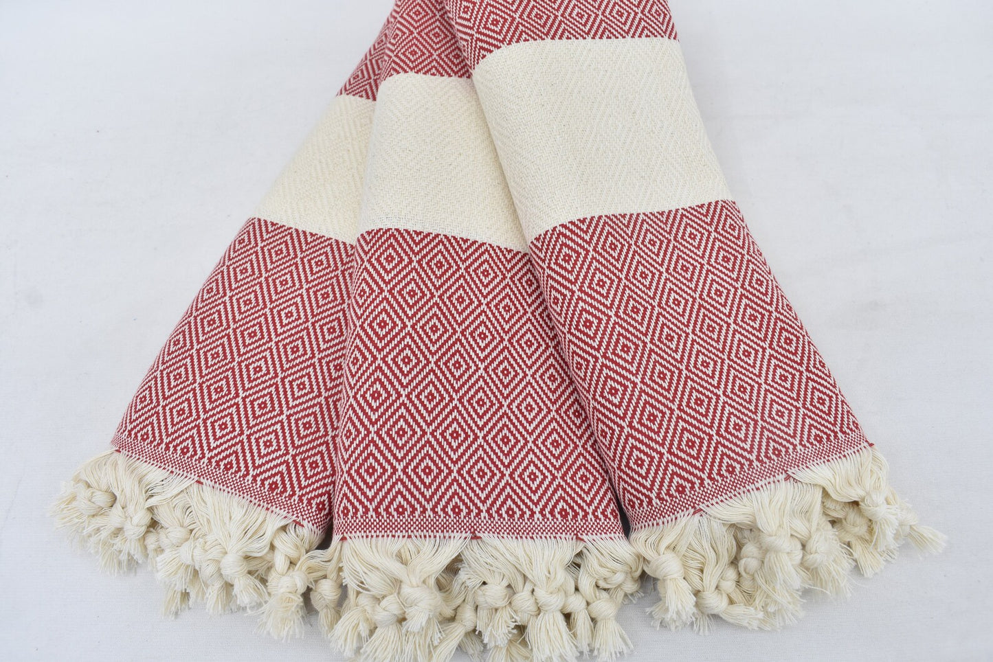 Red Diamond Bath & Hand Towel Organic Turkish Cotton - 70" X 40" - 36" X 20"
