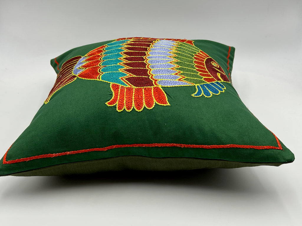 Suzani Cotton Pillow 50x50 CM 20"x20" - Green Fish