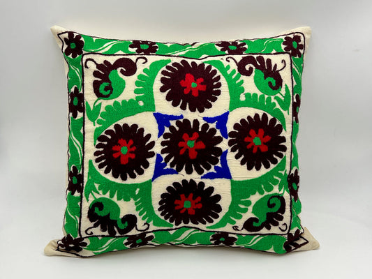 Suzani Cotton Pillow 50x50 CM 20"x20" - Vivid Green