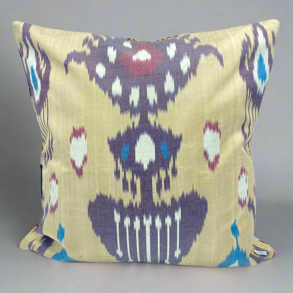 silk embroidery cushion cover ikat fabric handmade pillow turkish pillow uzbek pillow accent pillows lumina eligma black orange tulip motif lale