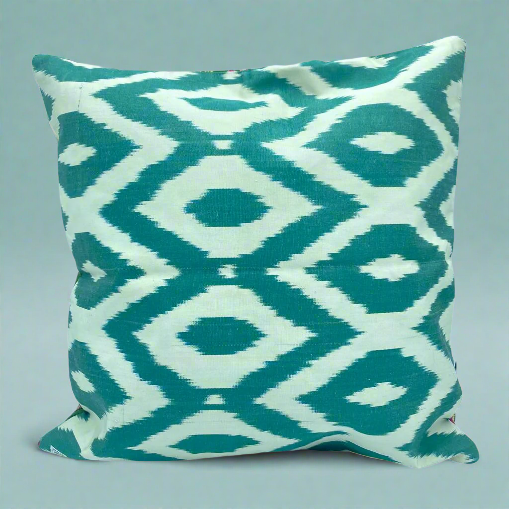 laurel green silk embroidery cushion cover ikat fabric handmade pillow turkish pillow uzbek pillow accent pillows lumina eligma pink green fuchsia