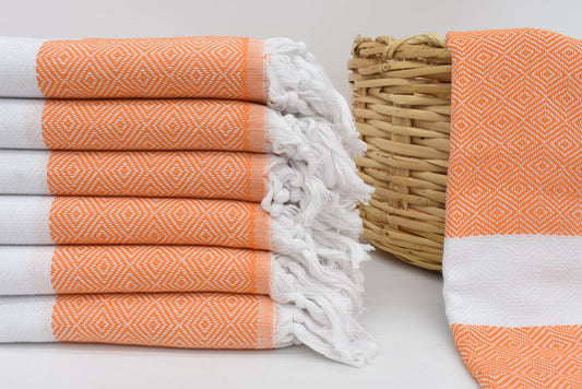 Salmon Orange White Diamonds Bath Towel - 70" X 40" - LUMINA ELIGMA HOME