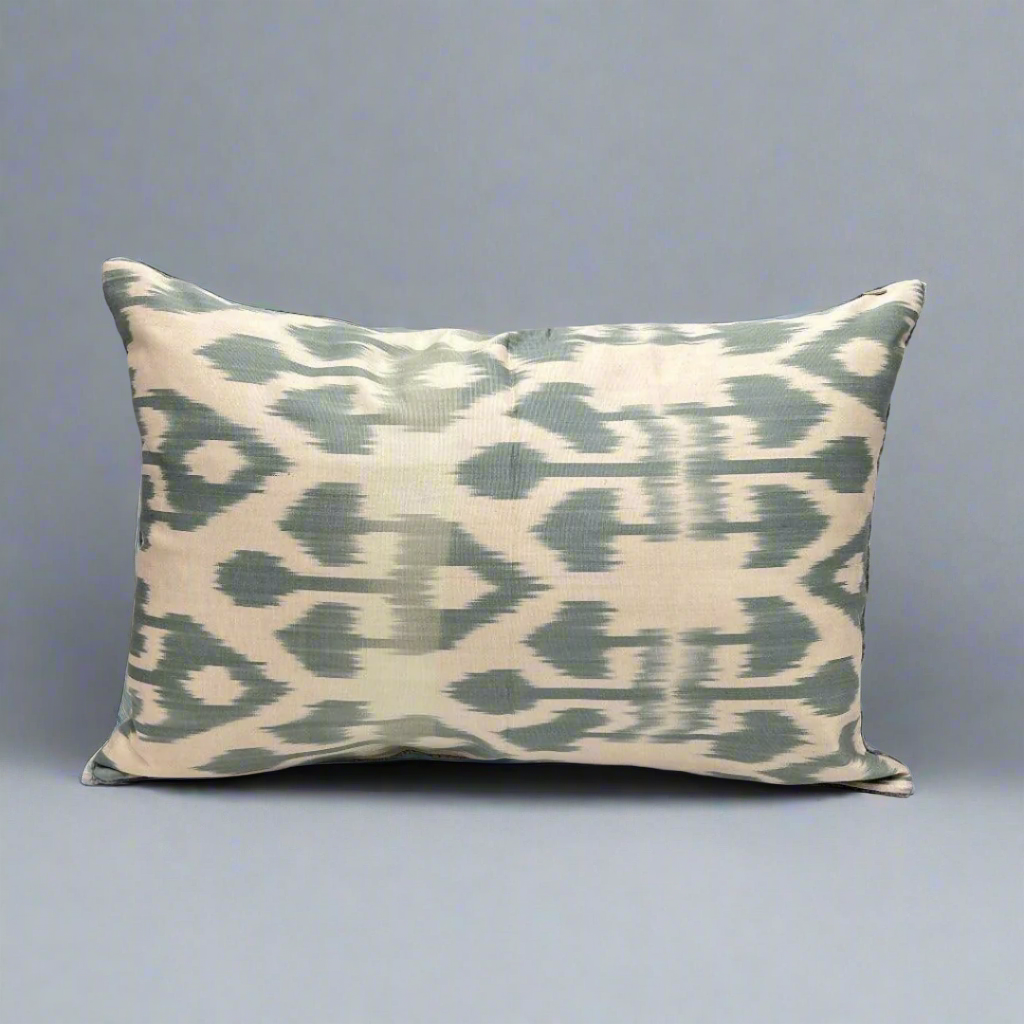 IKAT Silk Back Pillow Cover 60x40 CM - Faded Plum Blue