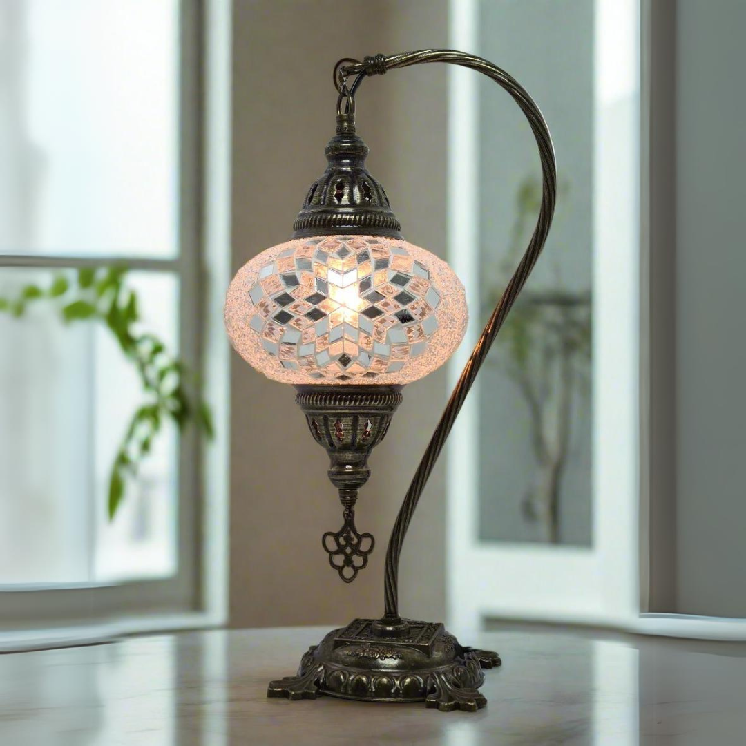 Swan Base Mosaic Turkish Lamp - Medium Glass - LUMINA ELIGMA HOME