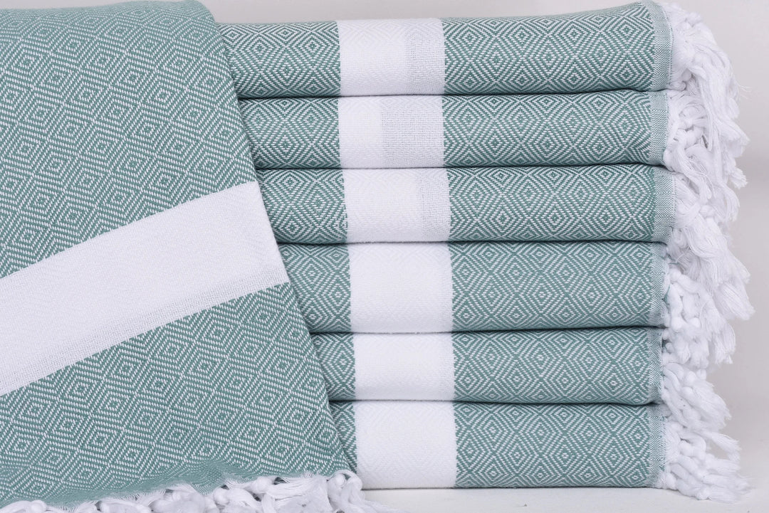 Teal White Diamonds Bath Towel Organic Turkish Towel - 70" X 40"
