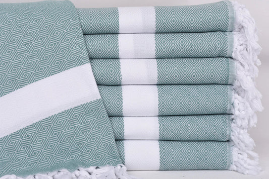 Teal White Diamonds Bath Towel Organic Turkish Towel - 70" X 40"