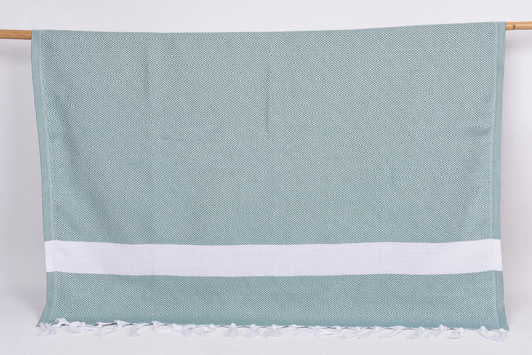 Teal White Diamonds Bath Towel Organic Turkish Towel - 70" X 40"