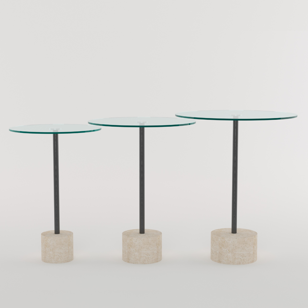 Triplets - Side Glass Tables Set Travertine - LUMINA ELIGMA HOME