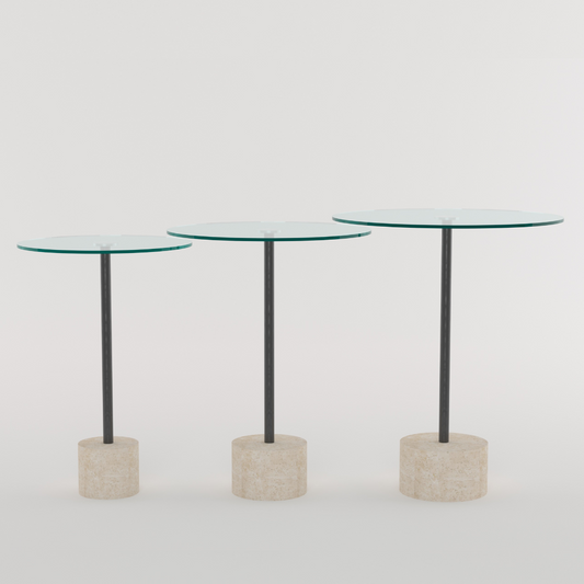 Triplets - Side Glass Tables Set Travertine - LUMINA ELIGMA HOME