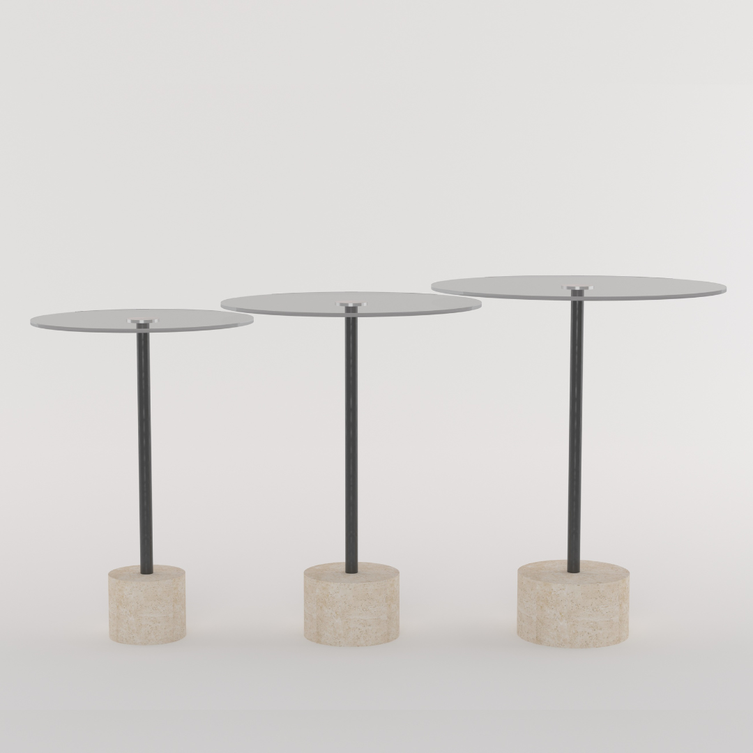 Triplets - Side Glass Tables Set Travertine - LUMINA ELIGMA HOME
