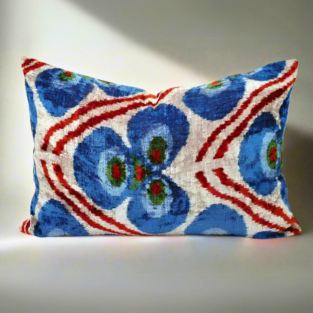IKAT Silk Back Pillow Cover 60x40 CM - Trio Blue - LUMINA ELIGMA HOME