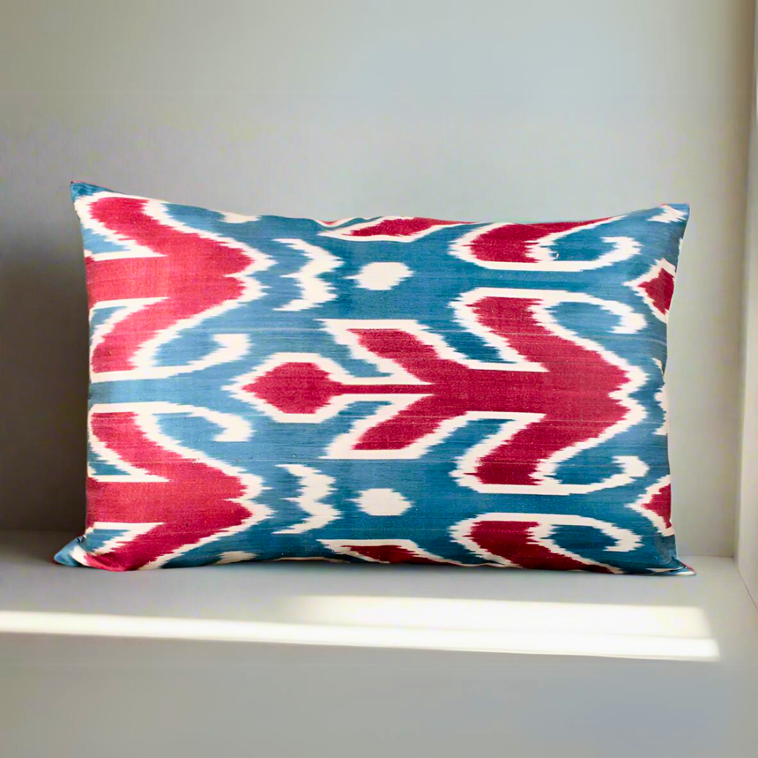 IKAT Silk Back Pillow Cover 60x40 CM - Trio Blue - LUMINA ELIGMA HOME