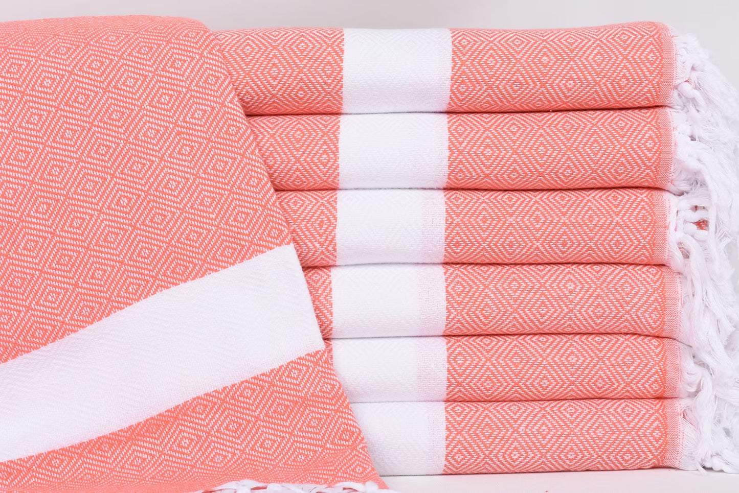 Vermilion Red White Diamonds Bath Towel Organic Turkish Towel - 70" X 40" - LUMINA ELIGMA HOME