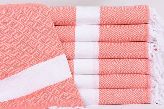 Vermilion Red White Diamonds Bath Towel Organic Turkish Towel - 70" X 40" - LUMINA ELIGMA HOME