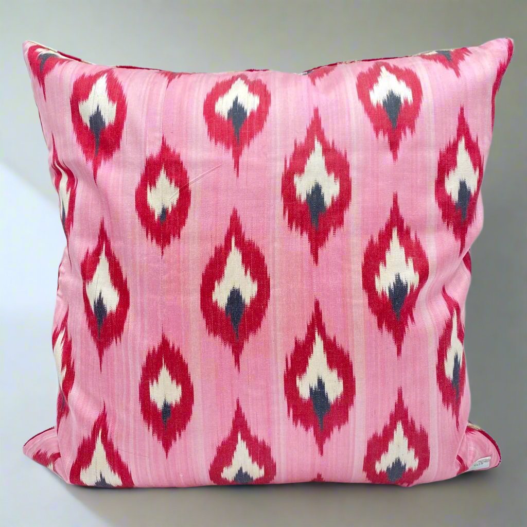 IKAT Silk Back Pillow Cover 50x50CM - Ovals Maroon - LUMINA ELIGMA HOME