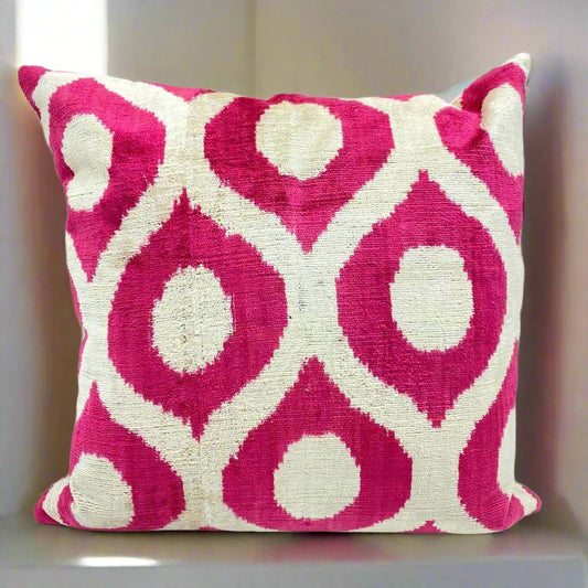 IKAT Silk Back Pillow Cover 50x50CM - Ovals Maroon - LUMINA ELIGMA HOME