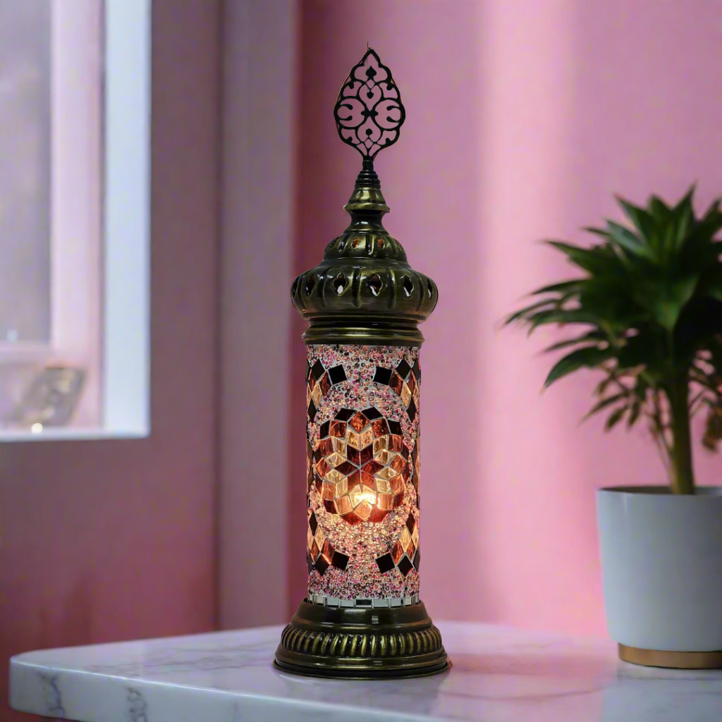 Cylinder Mosaic Turkish Glass Lamp Table Top Lamp - 7X20 CM - LUMINA ELIGMA HOME
