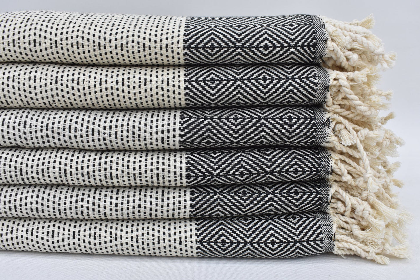 Face Towel Organic Turkish Towel Diamond Weave Black - 90cm x 50 CM