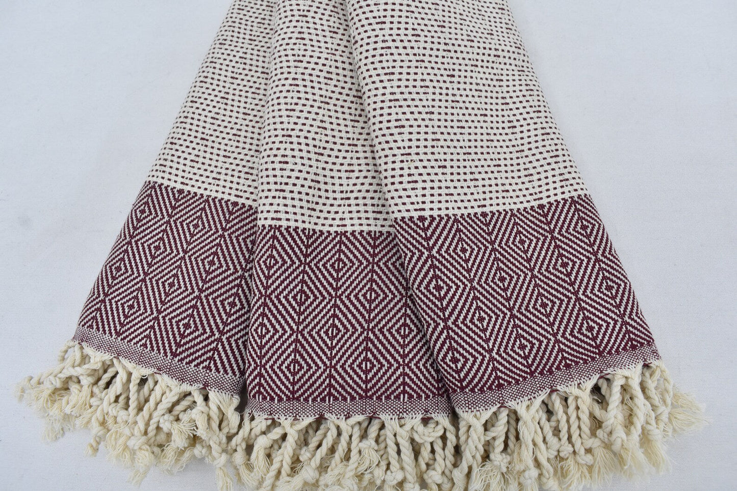 Face Towel Organic Turkish Towel Diamond Weave Maroon - 90cm x 50 CM