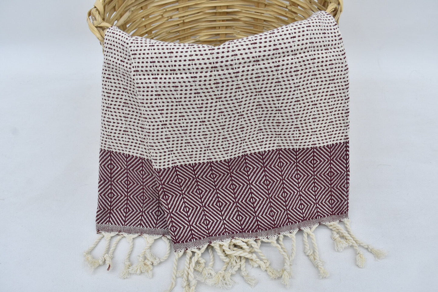 Face Towel Organic Turkish Towel Diamond Weave Maroon - 90cm x 50 CM