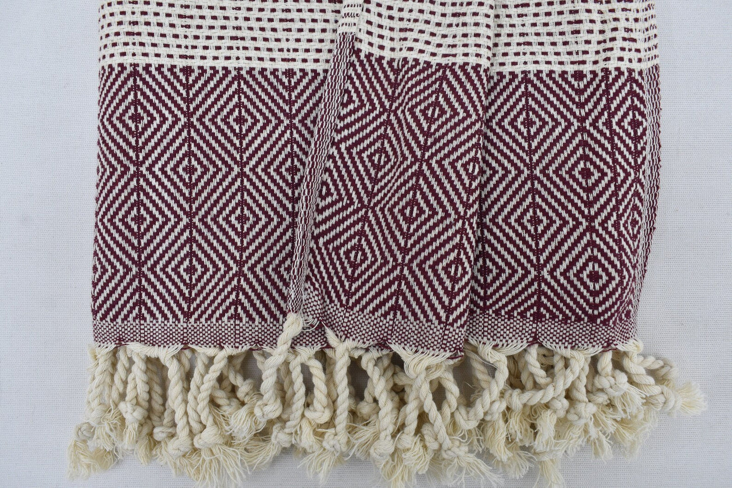 Face Towel Organic Turkish Towel Diamond Weave Maroon - 90cm x 50 CM