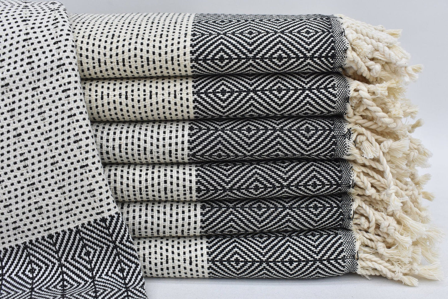 Face Towel Organic Turkish Towel Diamond Weave Black - 90cm x 50 CM