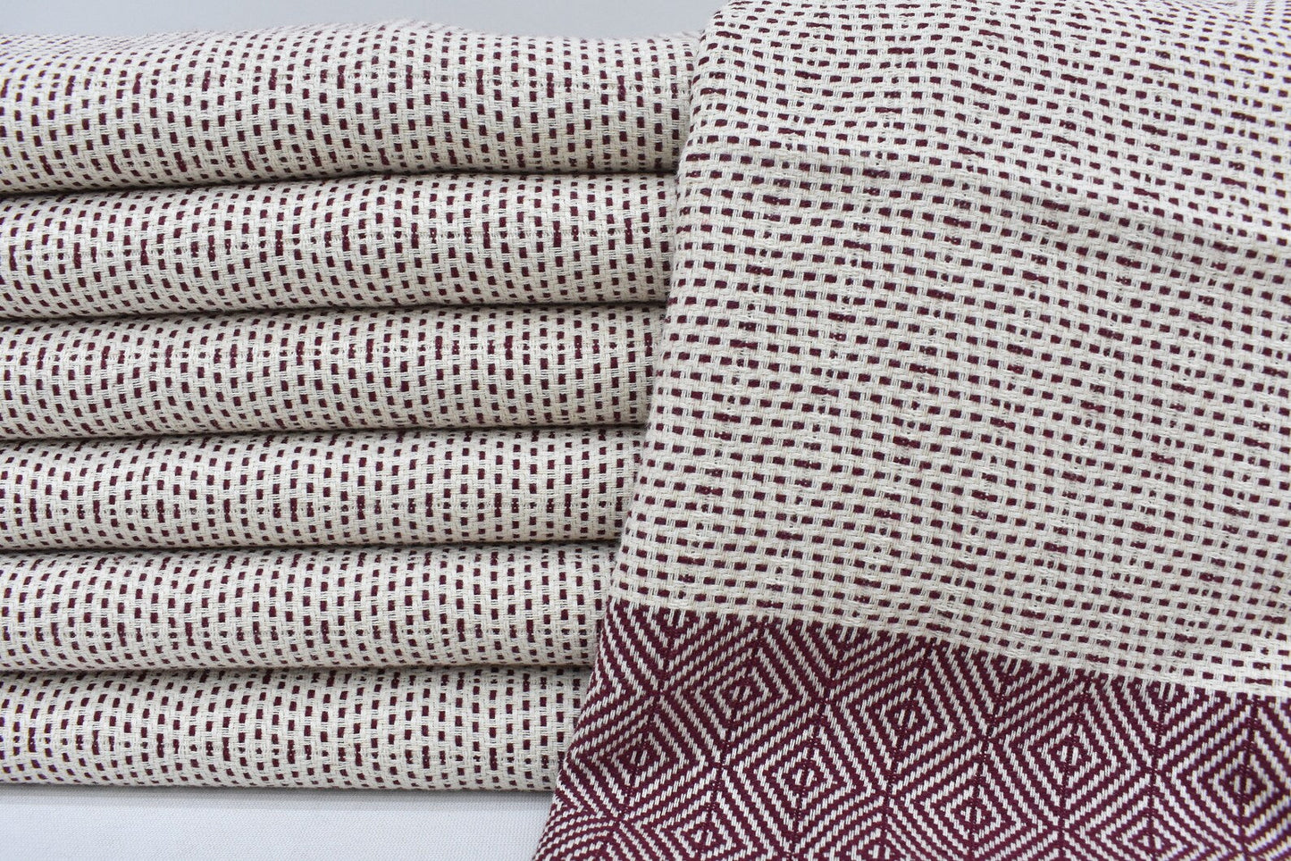 Face Towel Organic Turkish Towel Diamond Weave Maroon - 90cm x 50 CM