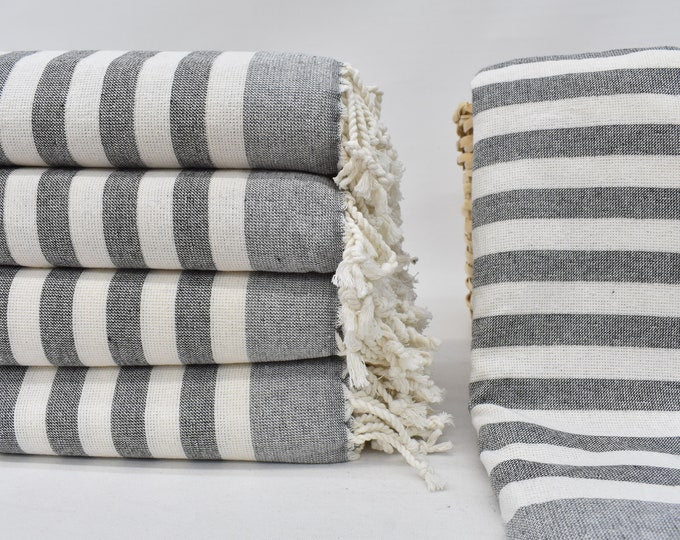 Gray on Gray Terry Bath Towel Organic Turkish Cotton - 63" X 40"